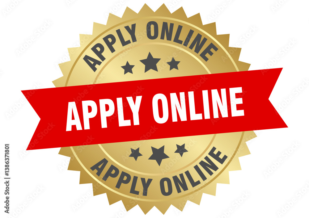 Obraz premium apply online. apply online round red and gold label isolated on transparent background