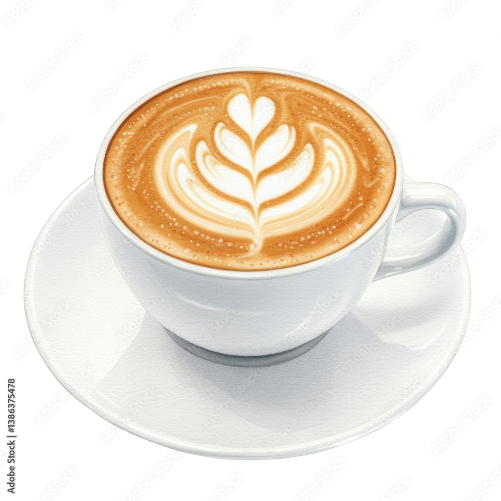 Aromatic latte with delicate fern leaf foam art. Aromatic latte with delicate fern leaf foam art.