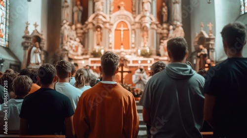 Obraz na płótnie Congregation attending sunday mass in a catholic church w salonie