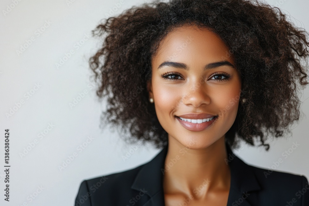 Smiling woman in a modern office setting with natural light during a busy workday Smiling woman in a modern office setting with natural light during a busy workday