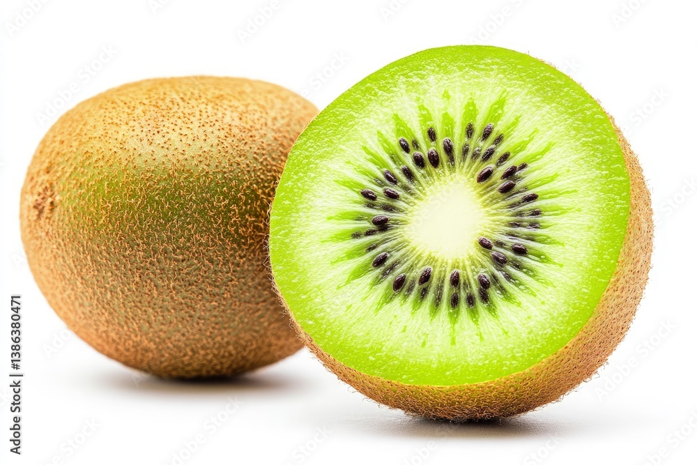 Fresh Kiwi Fruit Still Life Showing Slice on White Background Fresh Kiwi Fruit Still Life Showing Slice on White Background