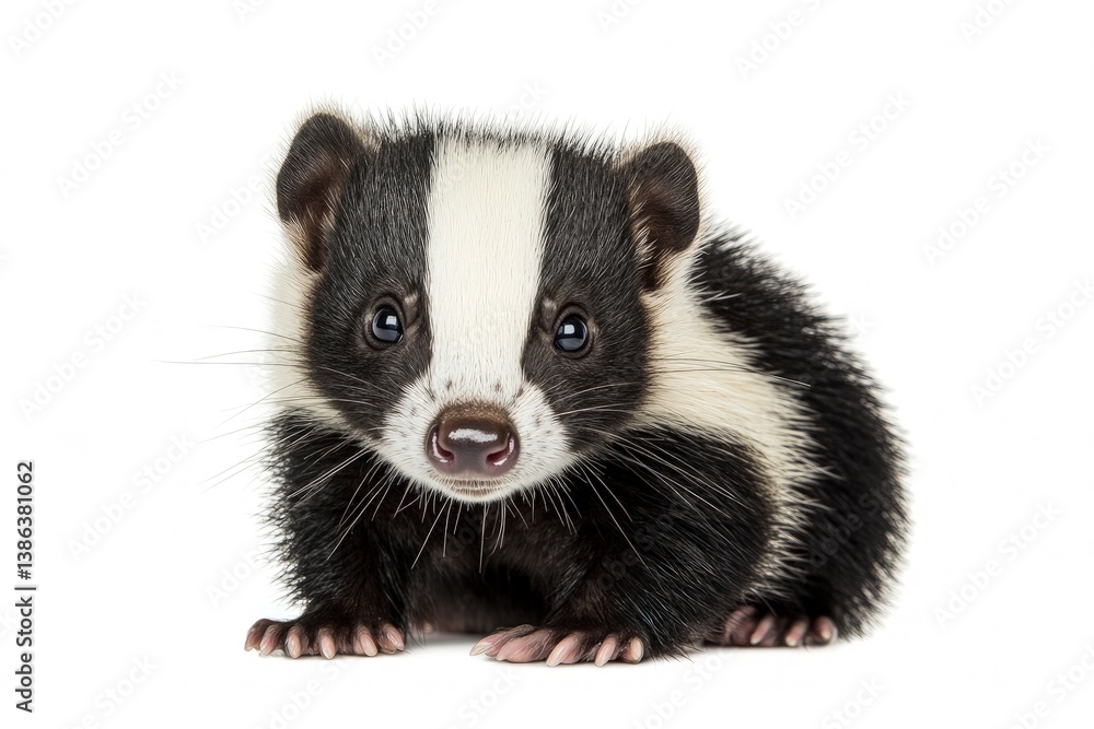 Cute Baby Skunk Posing on White Background Close Up Adorable Portrait Cute Baby Skunk Posing on White Background Close Up Adorable Portrait