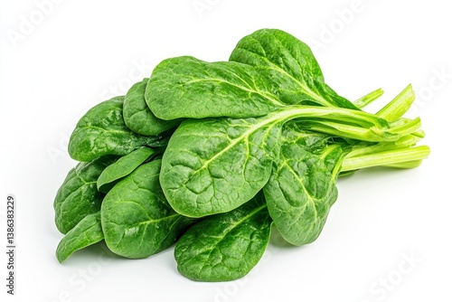 Fresh Green Spinach Bunch Isolated on White Background Close Up View