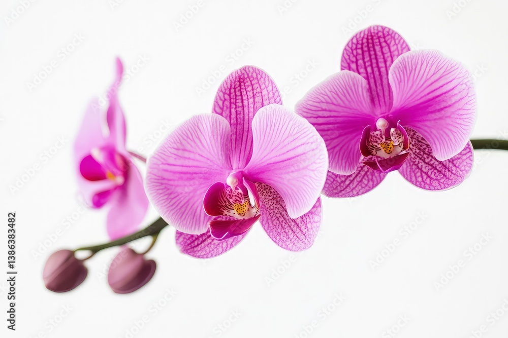 Blooming Pink Orchid Flowers on White Background Macro Close-up Studio Shot Blooming Pink Orchid Flowers on White Background Macro Close-up Studio Shot