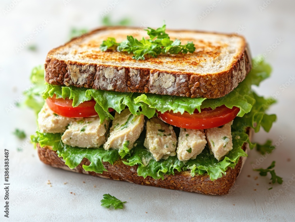 Grilled Chicken Sandwich With Fresh Lettuce And Tomato On Whole Grain Bread, A Healthy Meal Option Perfect For A Wholesome Diet In Any Season. Grilled Chicken Sandwich With Fresh Lettuce And Tomato On Whole Grain Bread, A Healthy Meal Option Perfect For A Wholesome Diet In Any Season.