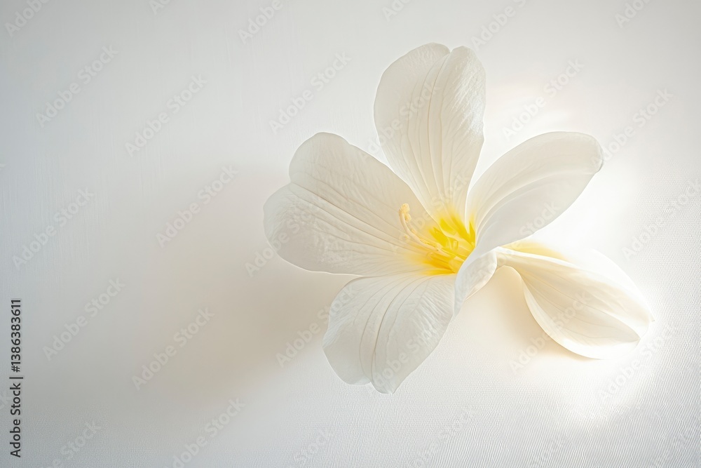 Obraz premium Elegant White Flower Close-up with Yellow Center on White Background