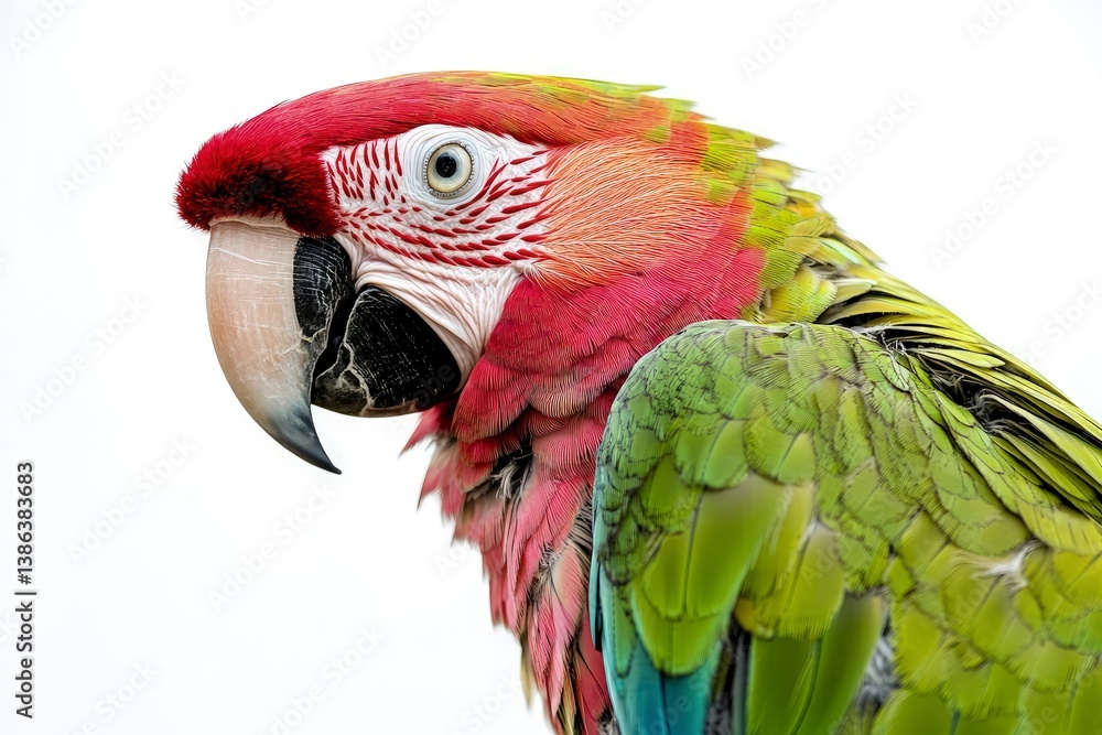 Obraz premium Closeup of Red and Green Macaw Parrot Bird Profile on White