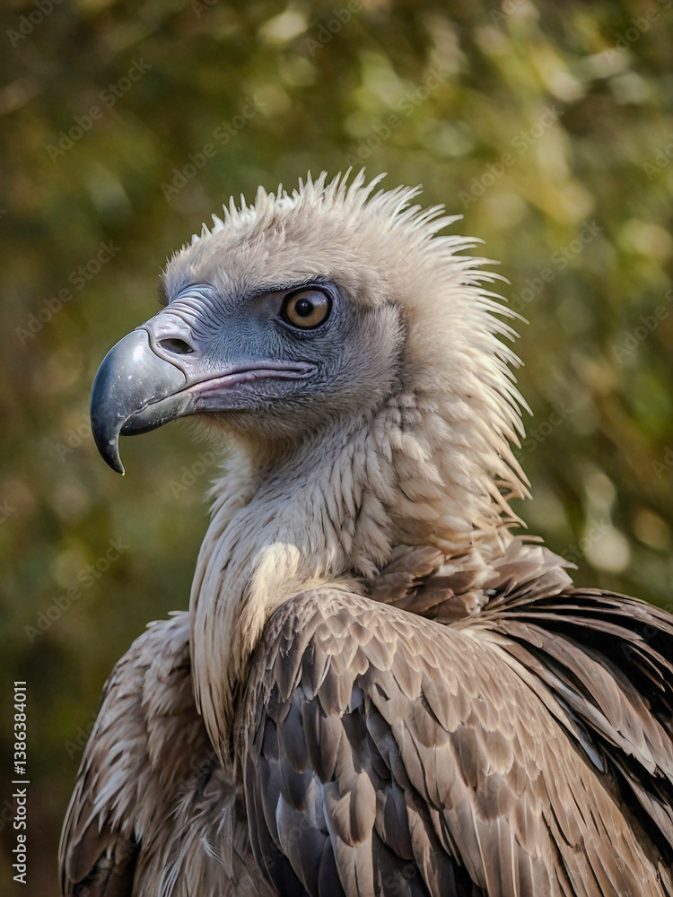 Close-up of a griffon vulture, showing its captivating features. Close-up of a griffon vulture, showing its captivating features.