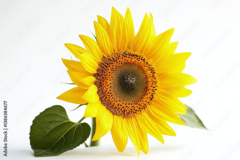 Fototapeta premium Bright Sunflower Blossom on White Background for a Fresh, Natural Look