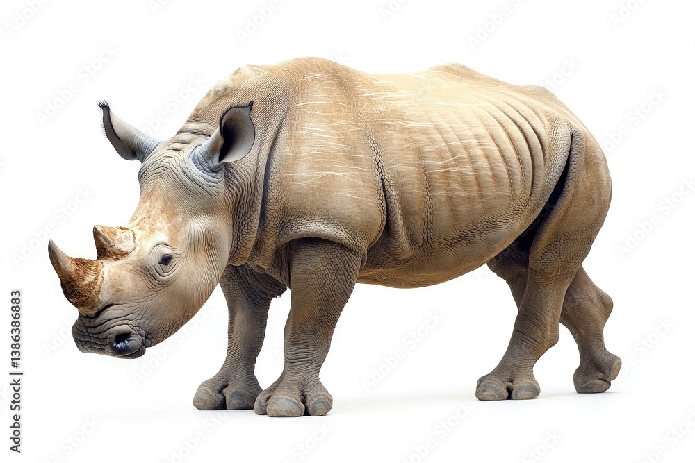 Fototapeta premium Standing Rhino Close Up Studio Shot on White Background