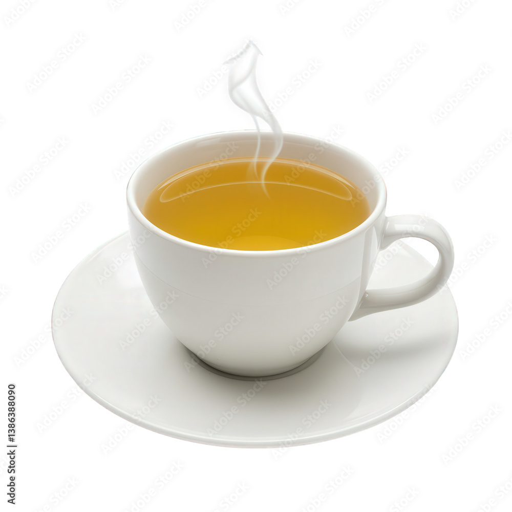Steaming Cup of Herbal Tea in White Cup and Saucer. Steaming Cup of Herbal Tea in White Cup and Saucer.