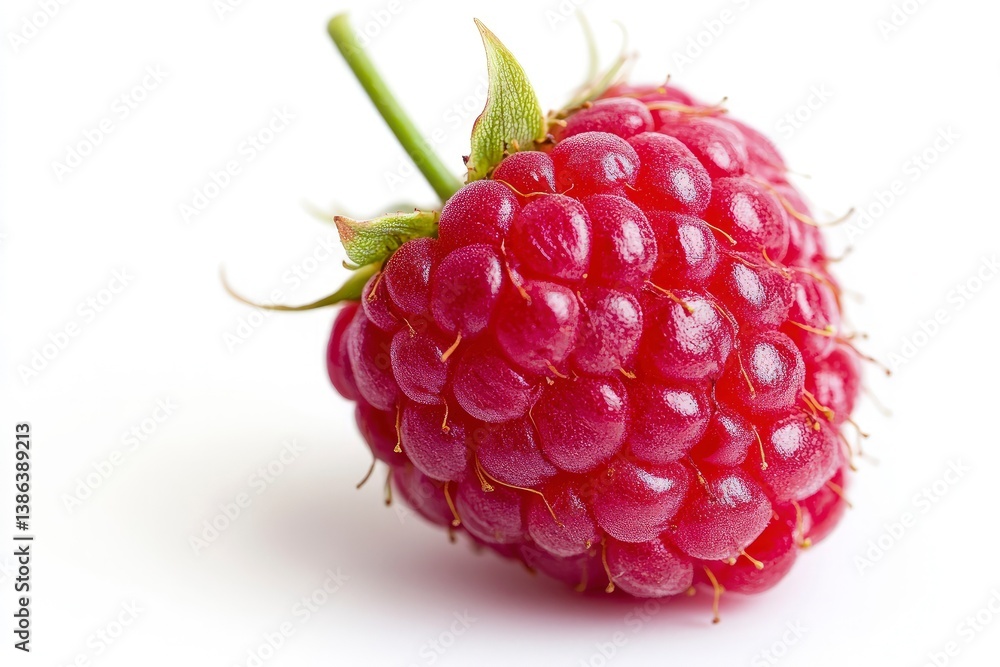 Single Raspberry Close-up Isolated on White Background for Food Photography Single Raspberry Close-up Isolated on White Background for Food Photography