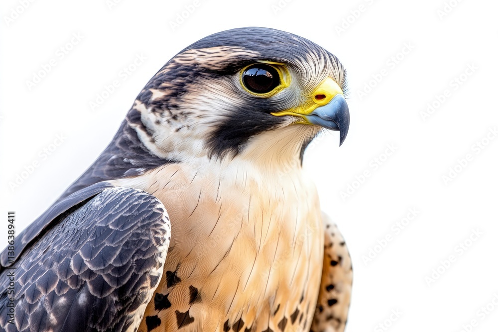 Close-up of a Striking Peregrine Falcon with Detailed Plumage and Sharp Eyes Close-up of a Striking Peregrine Falcon with Detailed Plumage and Sharp Eyes