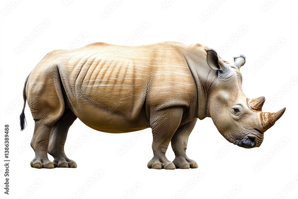 Standing Rhino Side View with Horn Isolated on White Background Standing Rhino Side View with Horn Isolated on White Background