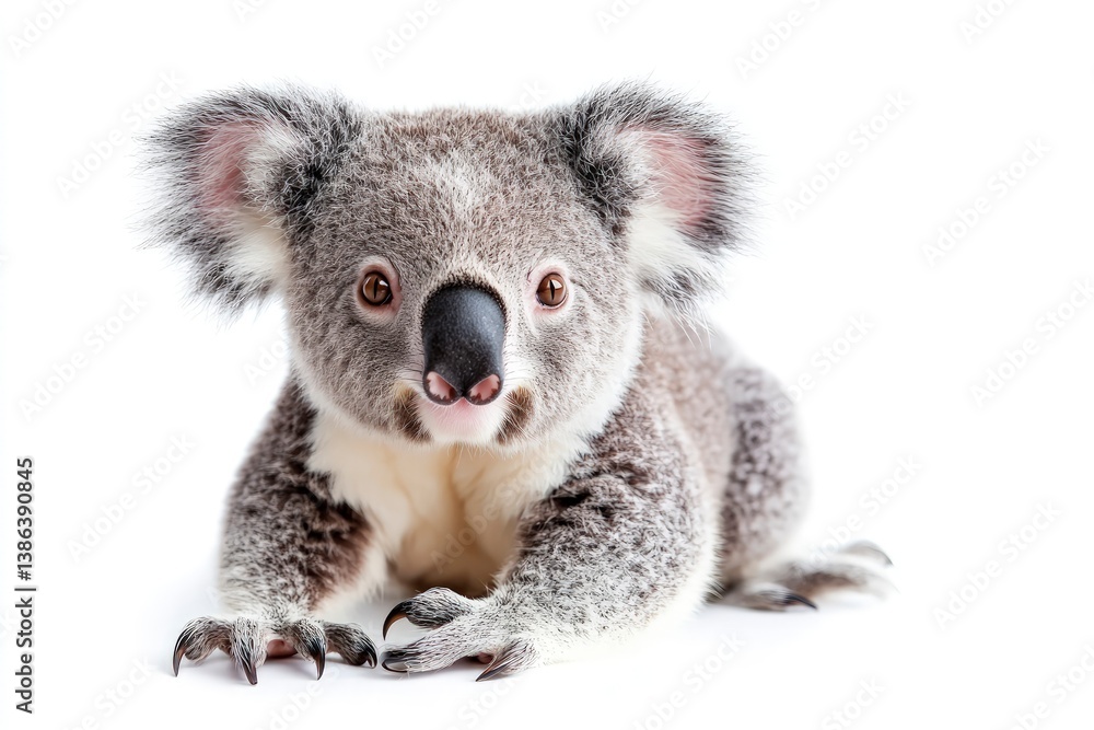 Obraz premium Adorable Koala Bear Posing on White Background for Wildlife Conservation