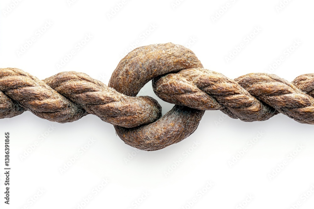 Obraz premium Closeup of Knotted Rope Against White Backdrop Emphasizing Strength and Connection