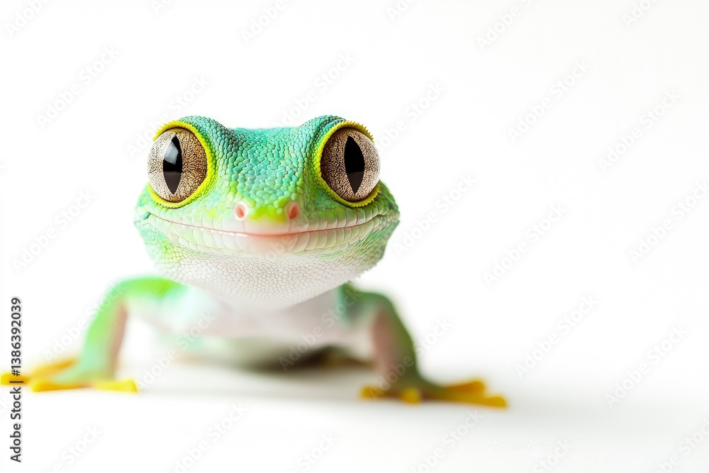 Obraz premium Close-up of a Green Gecko with Big Eyes on White Background