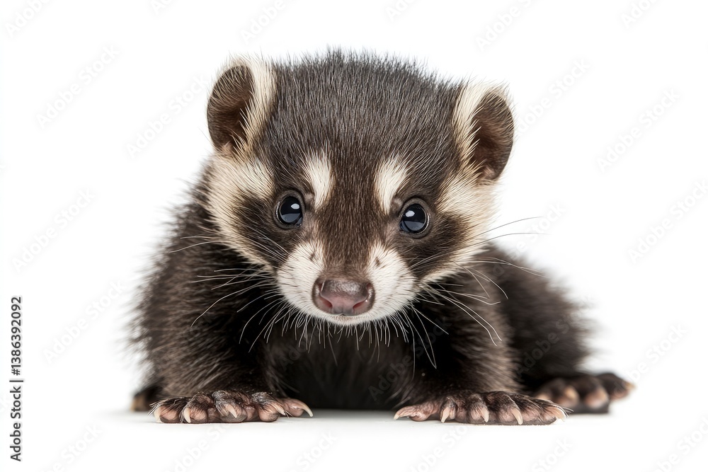 Cute Baby Badger Lying Down Close Up Portrait on White Background Cute Baby Badger Lying Down Close Up Portrait on White Background