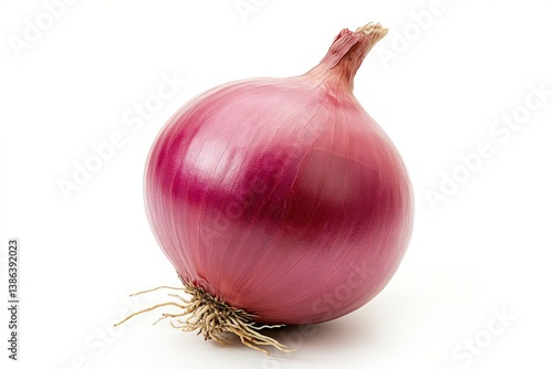 Studio Shot of a Fresh Red Onion Bulb Isolated on White