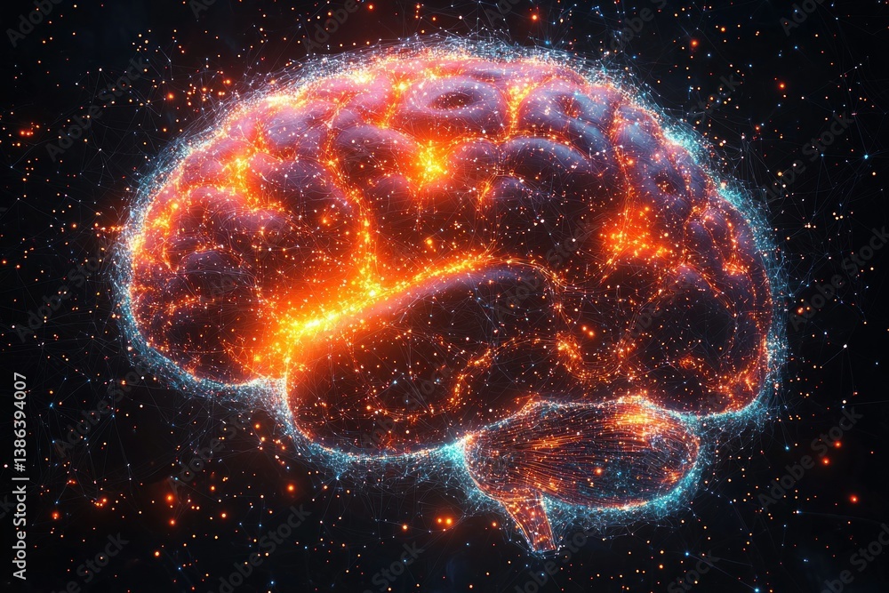 Celestial Brain: A fiery cosmic representation of the human mind.