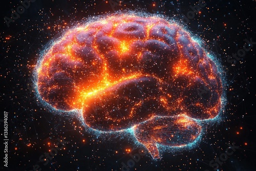 Celestial Brain: A fiery cosmic representation of the human mind.