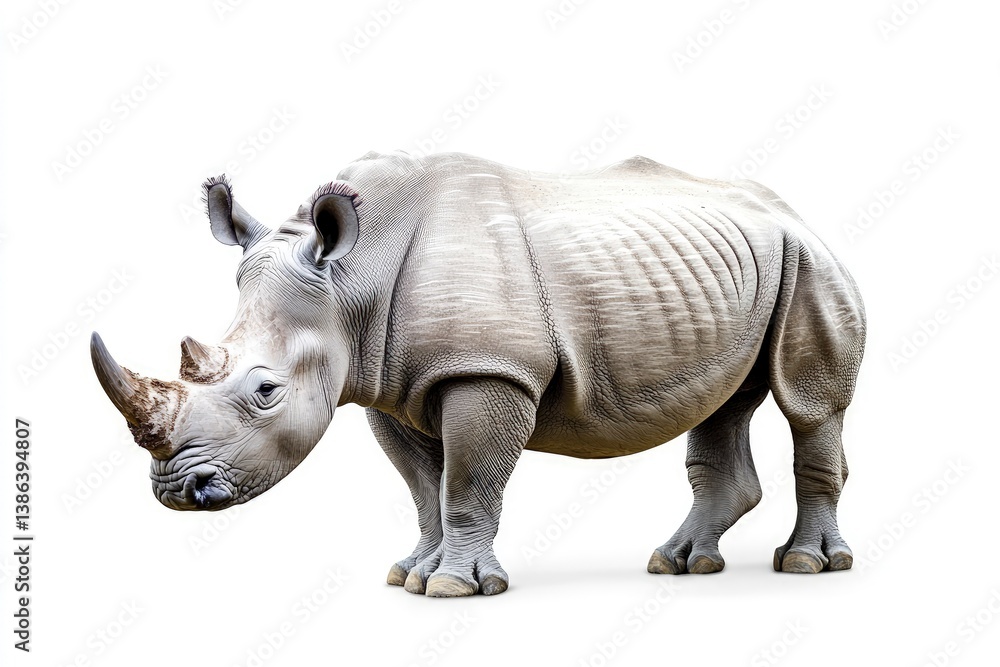 Obraz premium Standing Rhinoceros on White Background Studio Shot Wildlife Photography