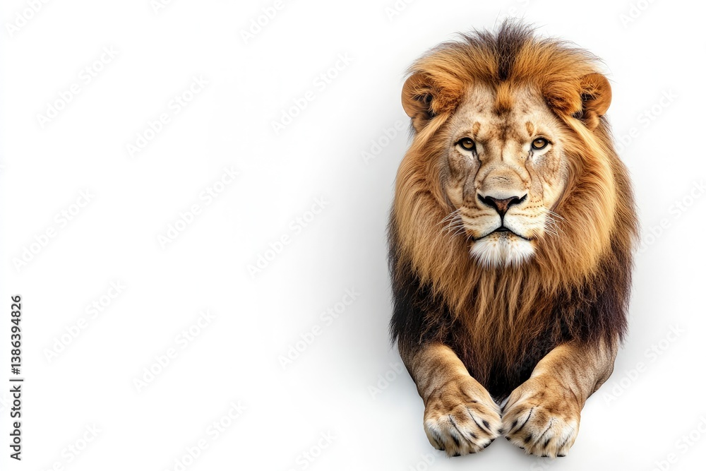 Majestic Lion Posing with Intense Gaze on Clean White Background Majestic Lion Posing with Intense Gaze on Clean White Background