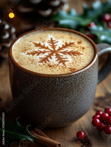 Cozy Winter Latte: A Snowflake Design on Creamy Coffee