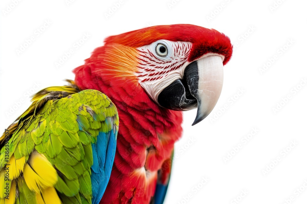 Fototapeta premium Close-up of a Colorful Macaw Parrot Isolated Against a White Background