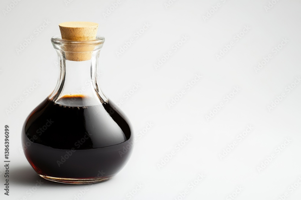 Pouring Dark Balsamic Vinegar From a Glass Bottle with Cork Stopper Pouring Dark Balsamic Vinegar From a Glass Bottle with Cork Stopper