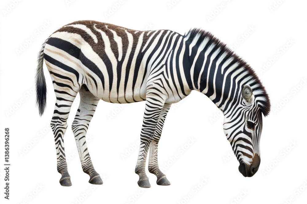 Zebra Grazing Isolated on White Background in Studio Shot Style Zebra Grazing Isolated on White Background in Studio Shot Style