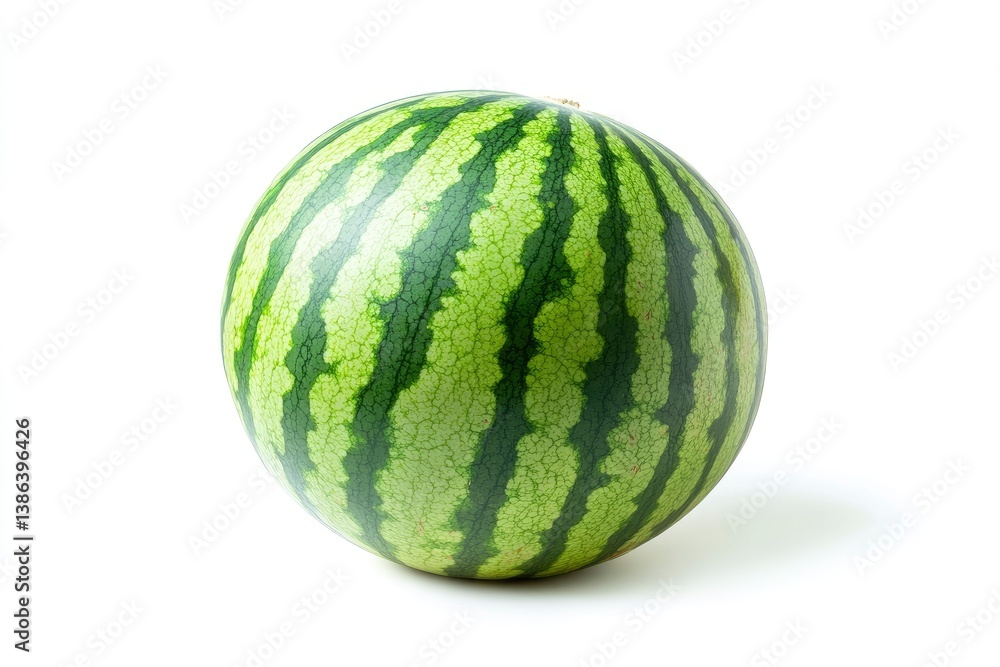 Isolated Whole Watermelon with Green Stripes on a White Background Isolated Whole Watermelon with Green Stripes on a White Background
