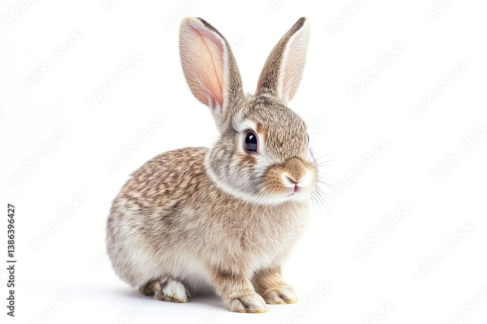 Fototapeta premium Adorable Brown Bunny Sitting on White Background Portrait Studio Shot