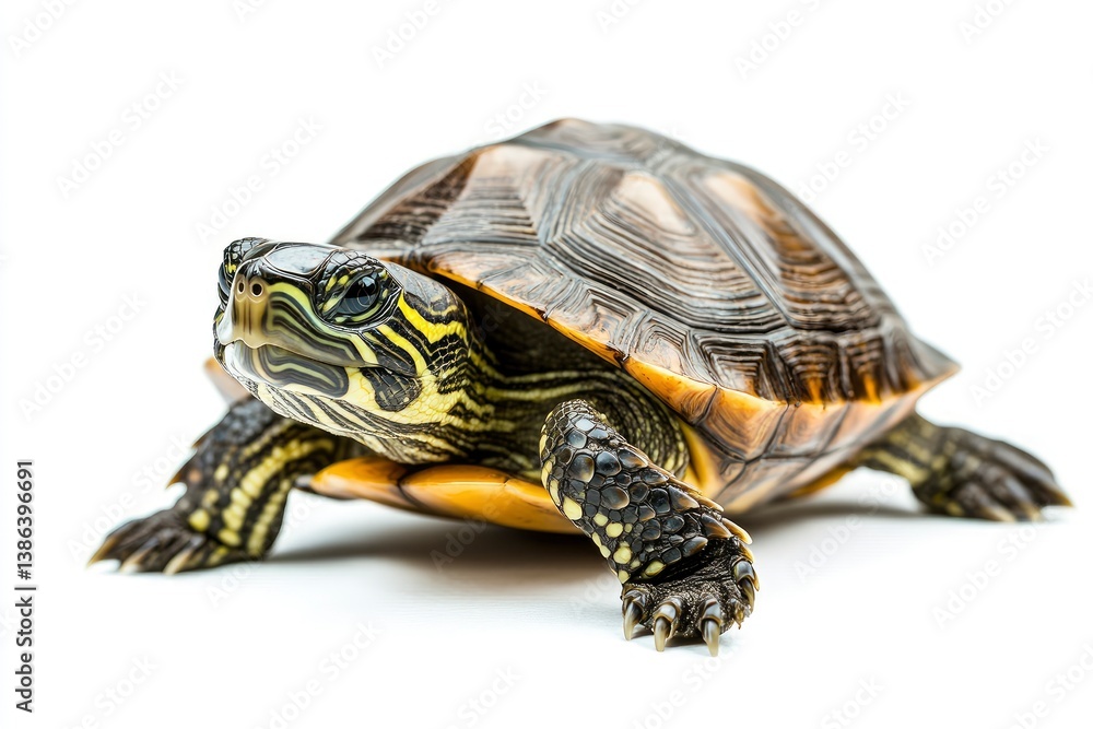 Close Up of Turtle on White Background Showing Details Close Up of Turtle on White Background Showing Details