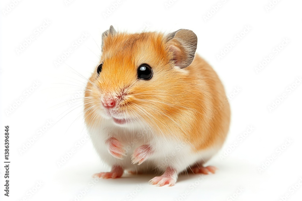 Cute Golden Hamster Standing Looking Curious on a Clean White Background Cute Golden Hamster Standing Looking Curious on a Clean White Background