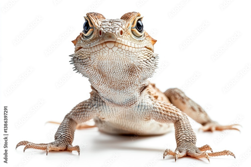 Naklejka premium Bearded Dragon Looking at Camera Isolated on White Background