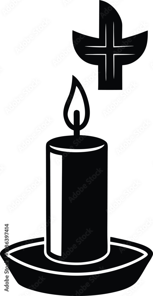 Obraz premium Pentecost Sunday Icon with Candle and Cross – Vector Art Illustration