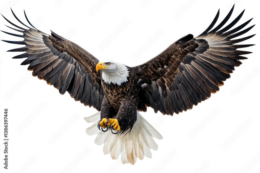 Bald Eagle Flying with Open Wings Against a White Background Bald Eagle Flying with Open Wings Against a White Background