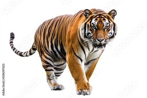 Wallpaper Mural Tiger Walking Forward Isolated on White Background with Striking Orange Fur Torontodigital.ca
