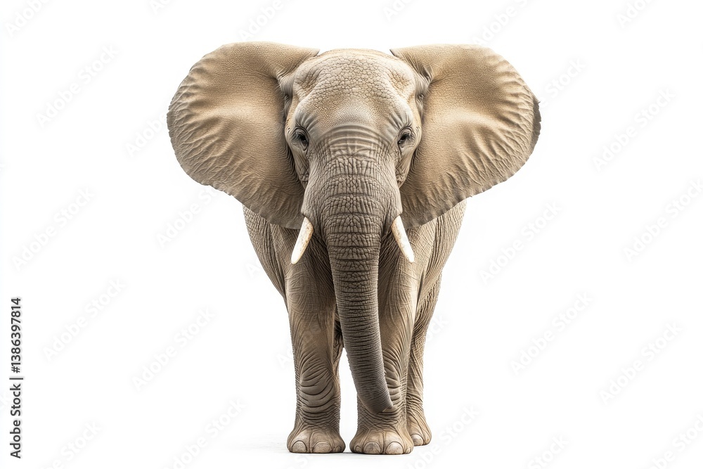 Obraz premium Standing Elephant Isolated on White Background for Wildlife Conservation Concepts