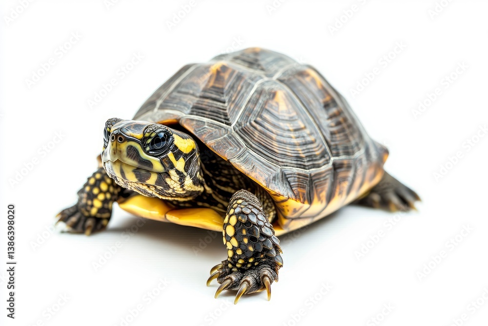 Eastern Box Turtle Walking Isolated on White Background in Studio Shot Eastern Box Turtle Walking Isolated on White Background in Studio Shot