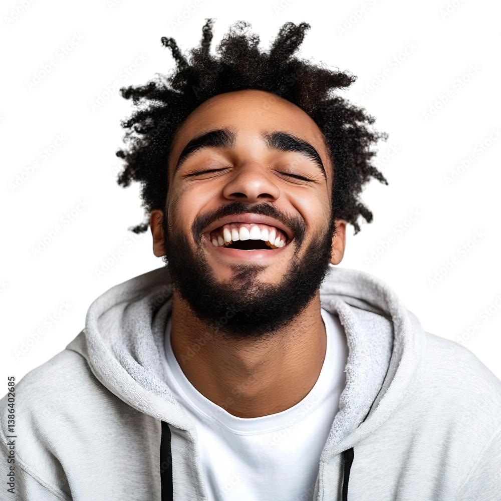 A Man with Joyful Expression Laughing Heartily Isolated on Transparent Background