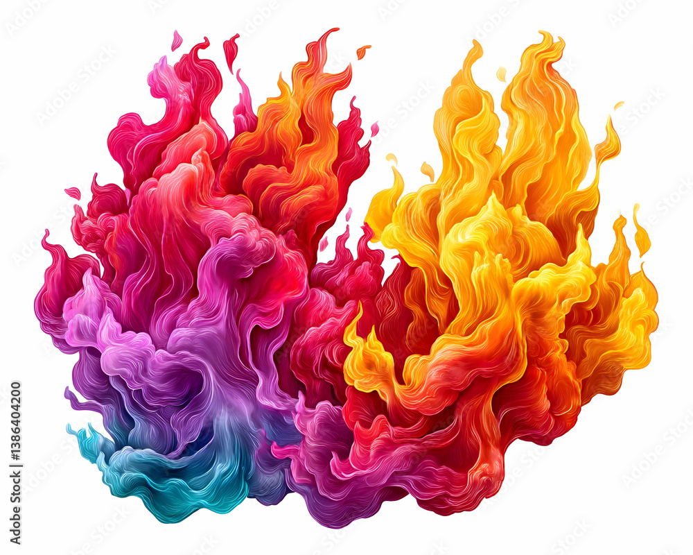 Obraz premium Vibrant, swirling, colorful paint explosion isolated on white