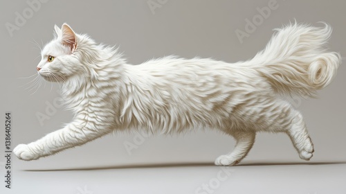 Majestic White Cat in Motion: A Stunning Studio Portrait