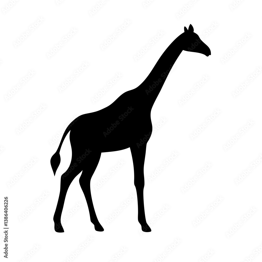 Silhouette of a majestic giraffe in black: a striking, minimalist depiction of the world's tallest mammal, captured in silhouette against a stark, clean background. Silhouette of a majestic giraffe in black: a striking, minimalist depiction of the world's tallest mammal, captured in silhouette against a stark, clean background.