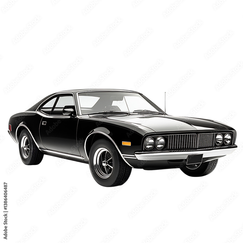 Classic Sports Sedan Aggressive Styling in Black and White Isolated on Transparent Background Classic Sports Sedan Aggressive Styling in Black and White Isolated on Transparent Background