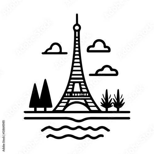 flat design tour eiffel icon vector illustration