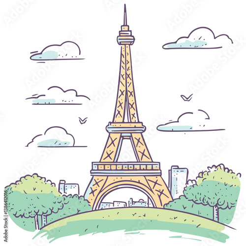 flat design tour eiffel icon vector illustration
