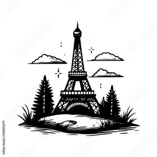 flat design tour eiffel icon vector illustration