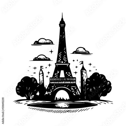 flat design tour eiffel icon vector illustration